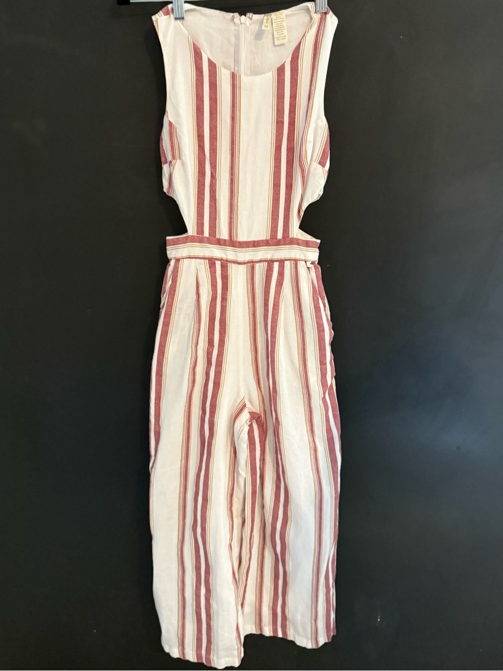 Japna Sleeveless Wide-leg Jumpsuit Cream with Red Stripes side cut outs